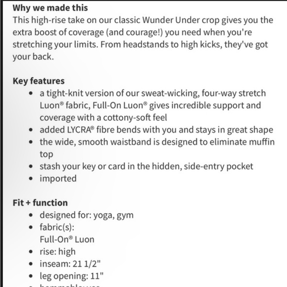 Lululemon Wunder Under Crop High Rise Sz 6 - Picture 8 of 8